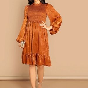 Shorted panel bishop sleeve frill trim dress